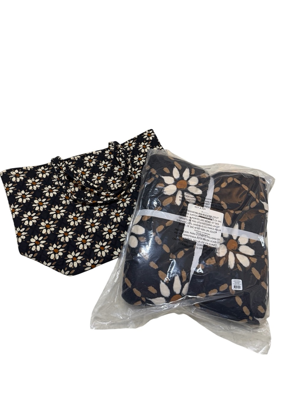 Vera Bradley Black Floral Daisy Tote with Matching Pouch